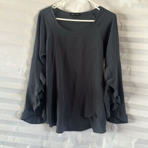 Moa Moa Women’s Blouse Dark Gray Scoop Neck Bell Sleeves Size L Blouse